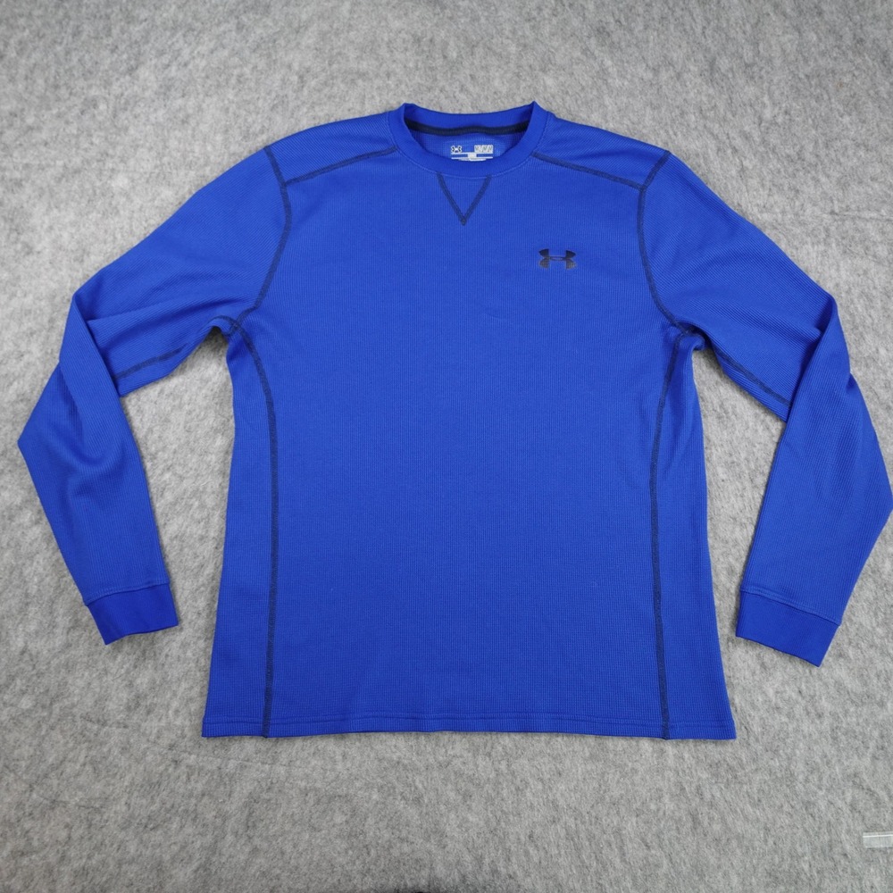 Under Armour Shirt Mens Medium Blue ColdGear Waffle Knit Thermal Base Layer